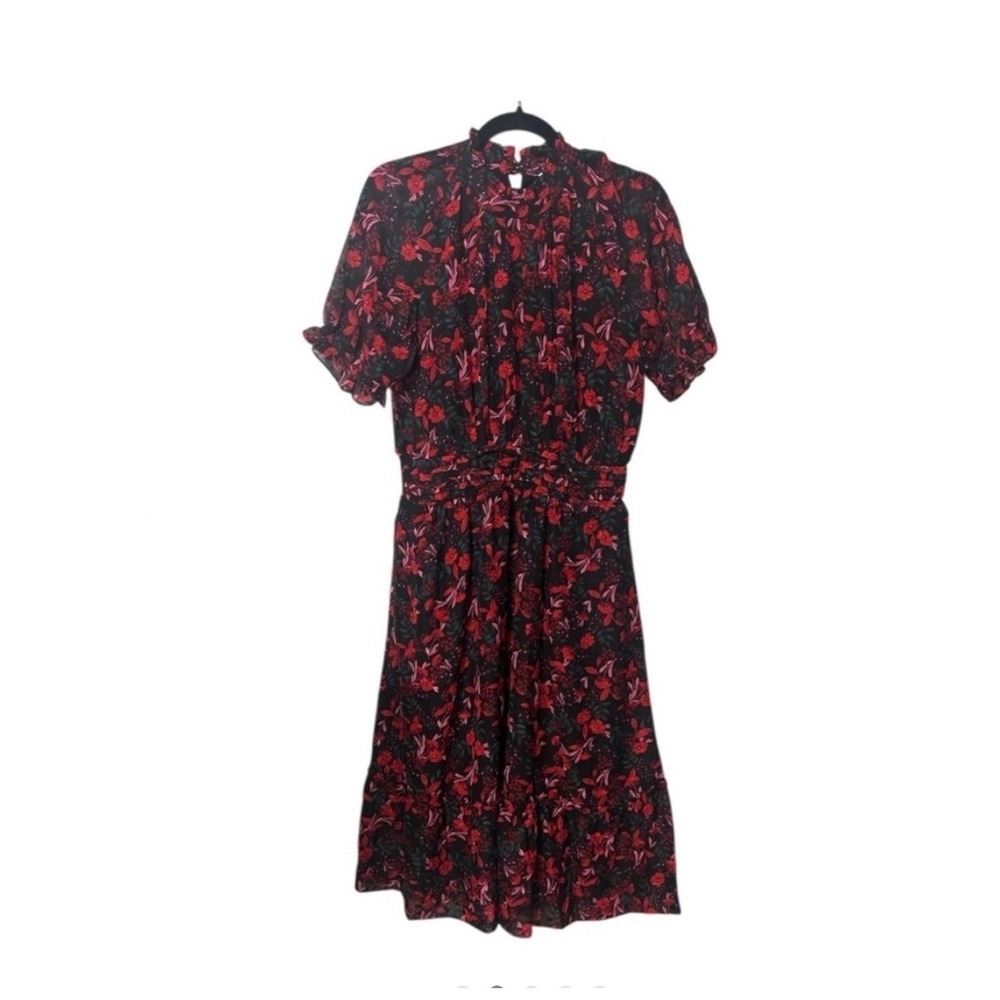 Draper James NWT Black Multi Floral Puff Sleeve Midi Dress Size XL MSRP $60